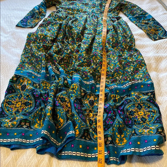 Handmade Long Sleeved Floral Geometric Bohemian Maxi Dress Vibrant Hippie - Picture 13 of 13